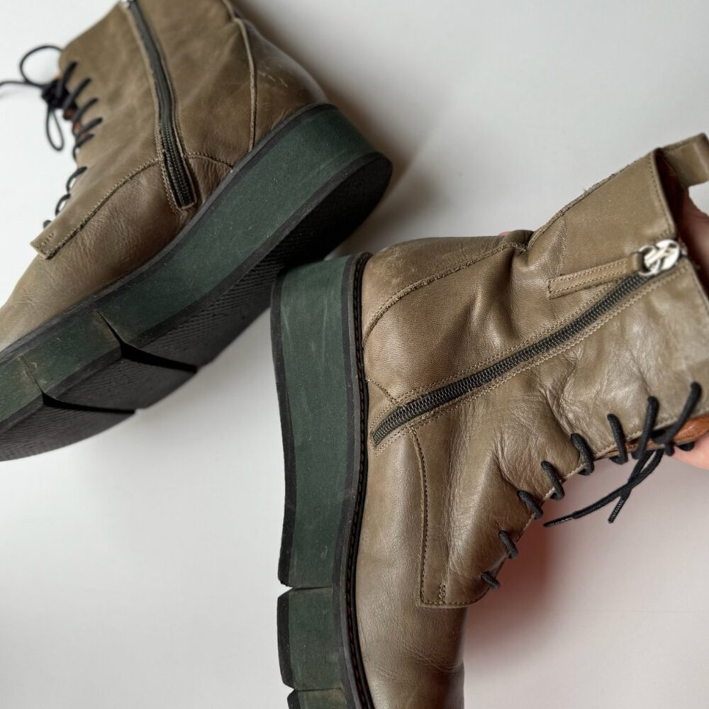 Green Platform Zip Up Boots